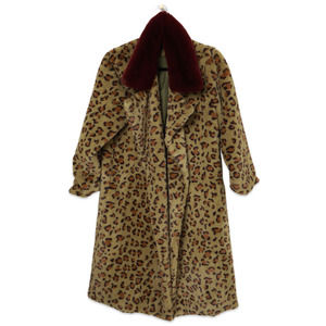 Storets Women's Brown Leopard Maroon Fur Collar Jacket - Used - Size S/M